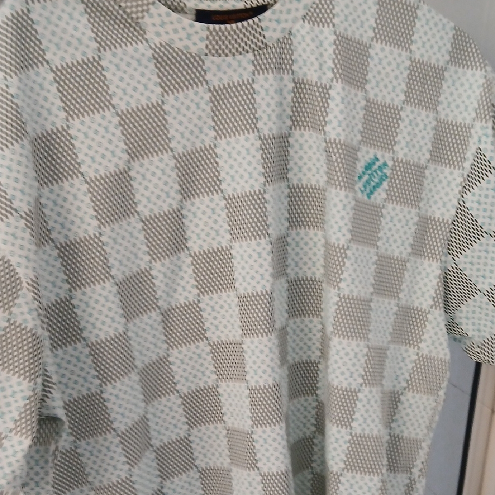 Louis Vuitton Gray and White Checkered Tee